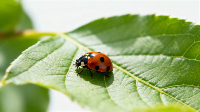 瓢虫栖息绿叶上图片