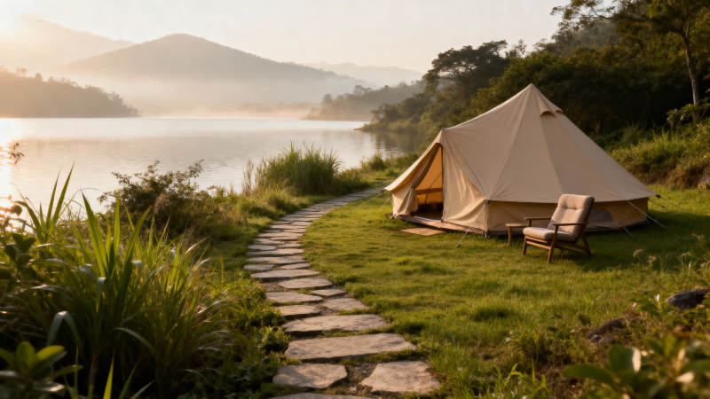 湖畔露营静谧时光图片