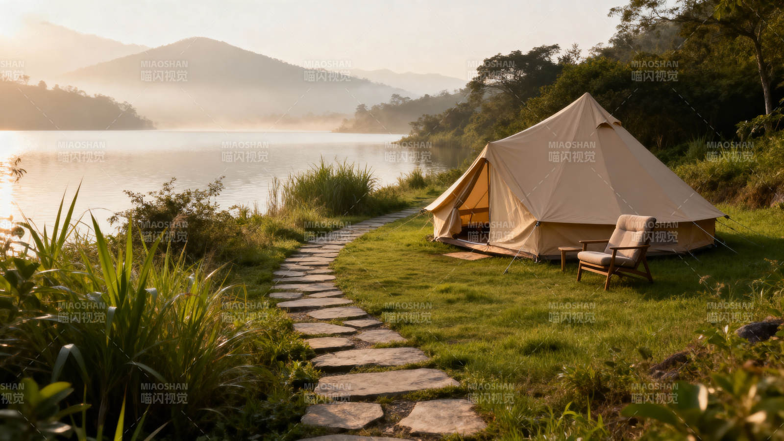 湖畔露营静谧时光图片