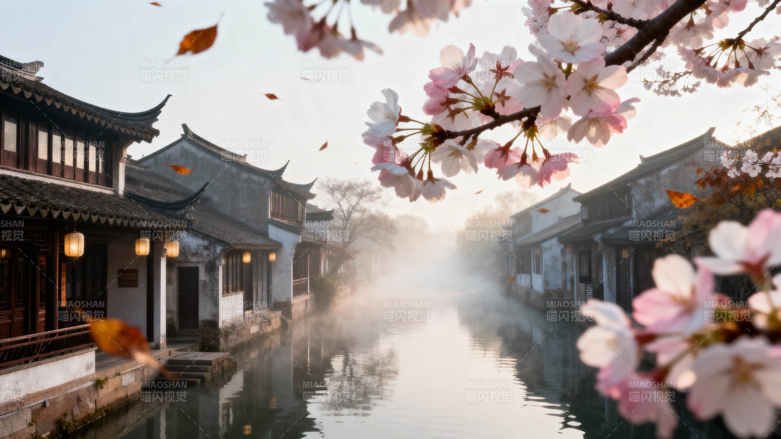 樱花映水巷图片