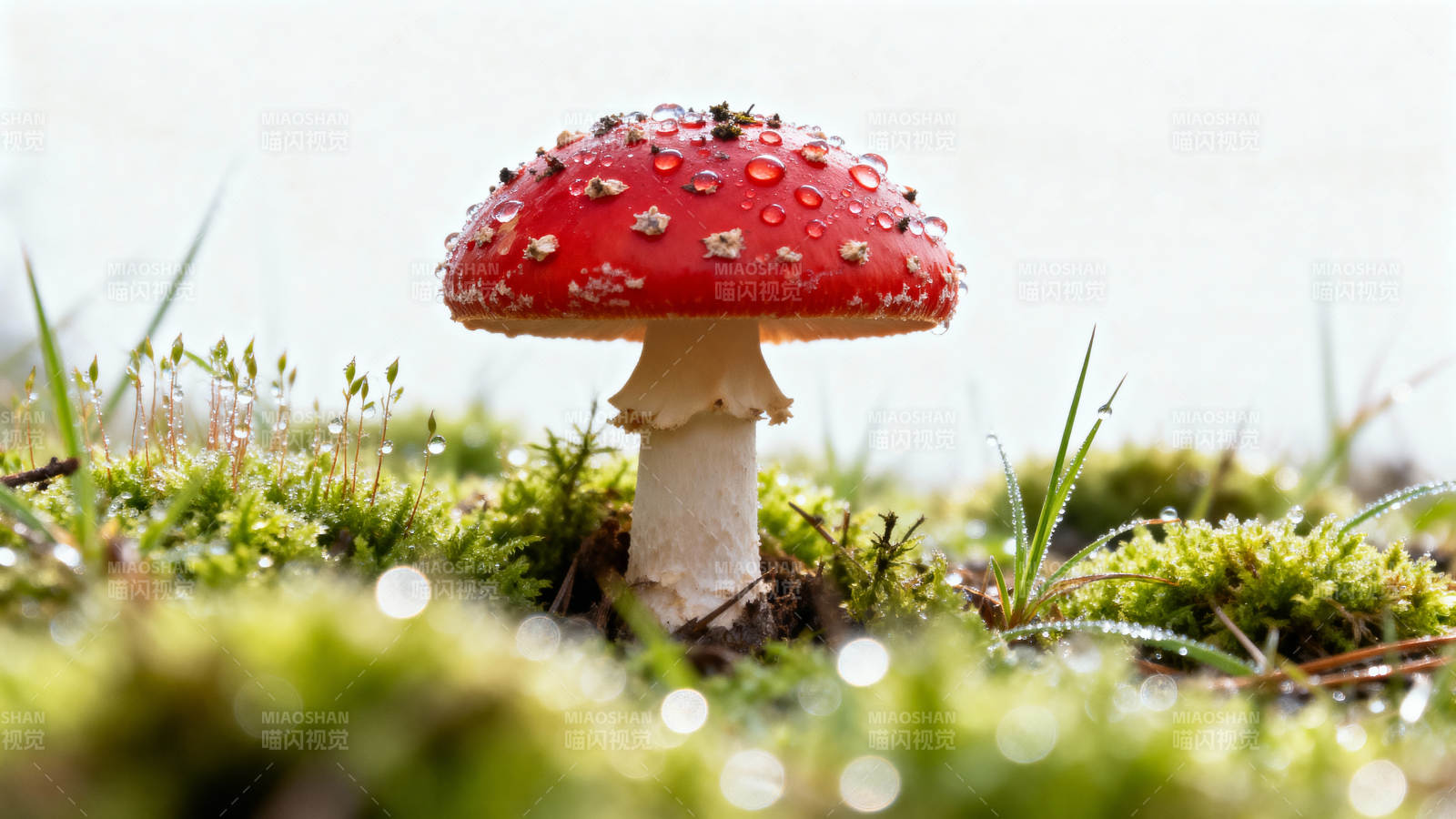 红伞菇在苔藓中图片