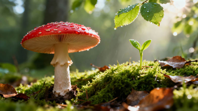 红菇与嫩芽共舞图片