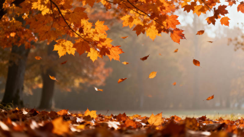 秋叶纷飞 金黄满地图片