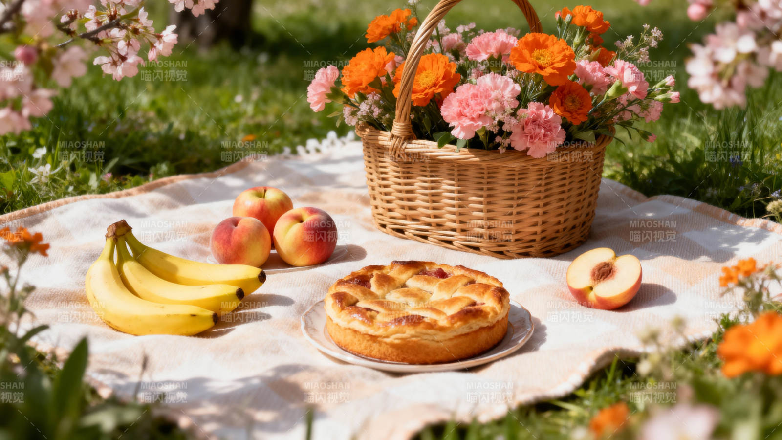 春日野餐果香四溢图片
