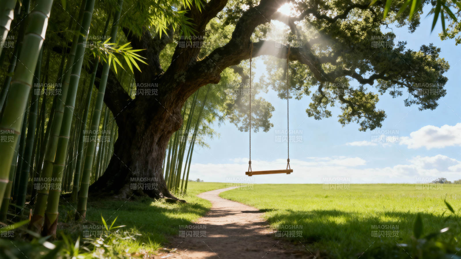 竹林树下秋千荡图片