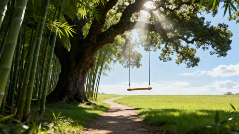 竹林树下秋千荡图片