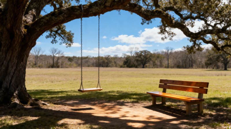 树下秋千与长椅图片