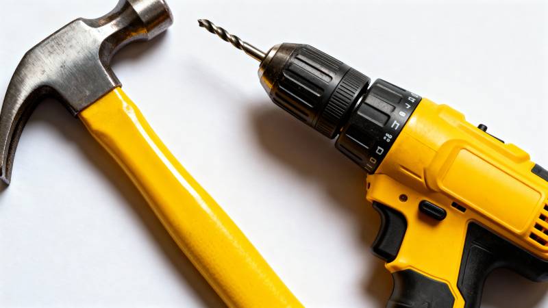 锤子与电钻并置图片