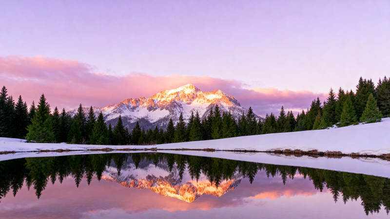 雪山倒影湖中图片