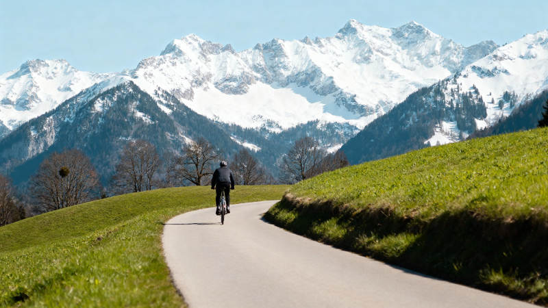 雪山下的骑行者图片
