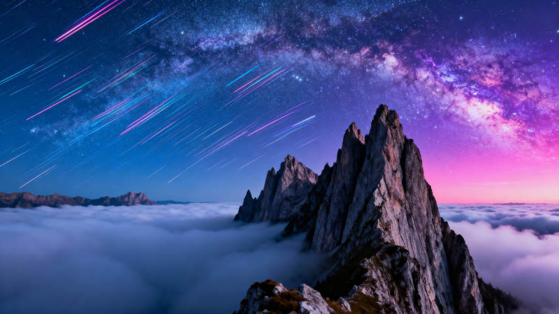 星河山巅云海图片