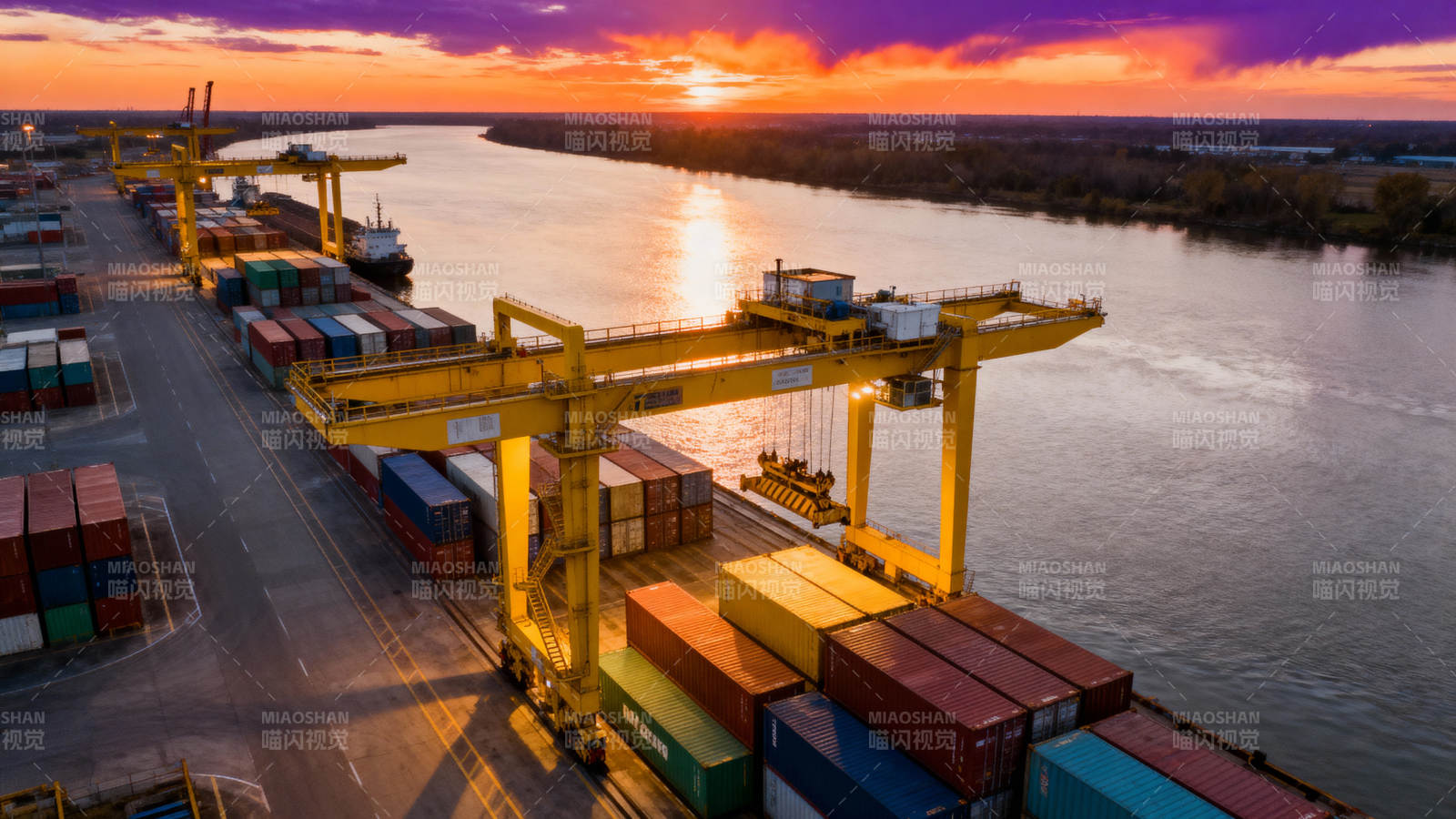 港口日落装卸忙图片