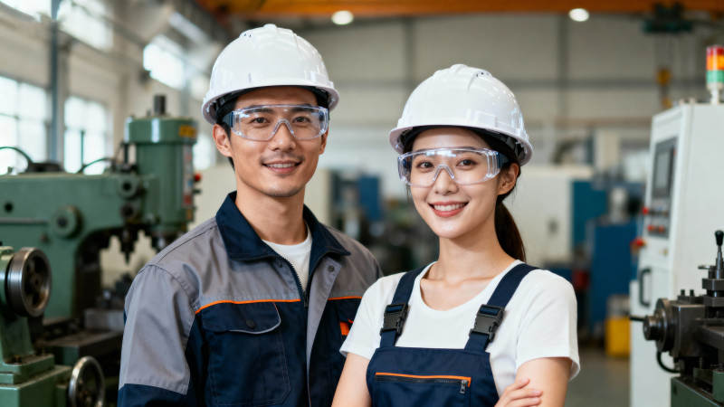 工厂工人微笑合影图片