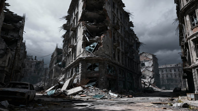 废墟中的城市景象图片