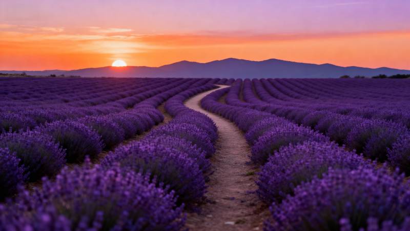 薰衣草田日落图片