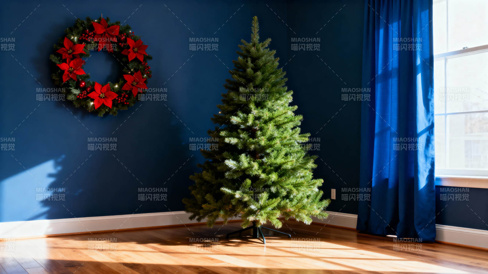 圣诞树与花环装饰图片