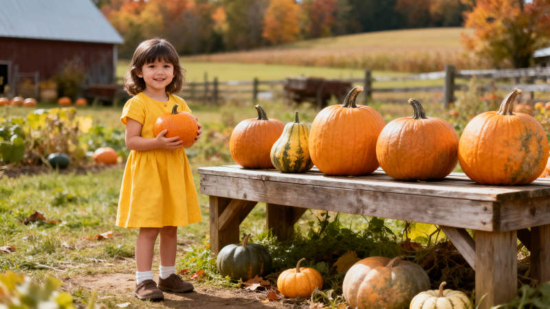 小女孩与南瓜园图片