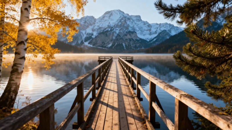 湖畔秋景 山影如画图片