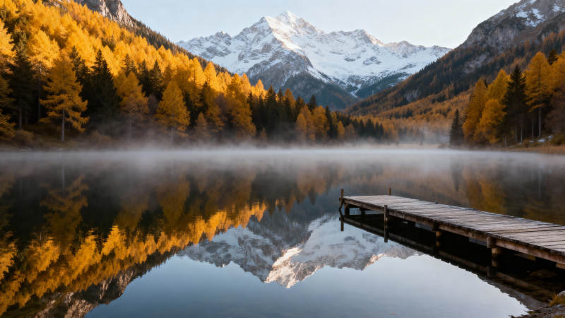 秋湖倒影山景图片