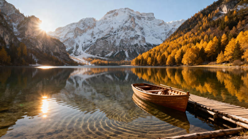 秋湖静泊 山影如画图片