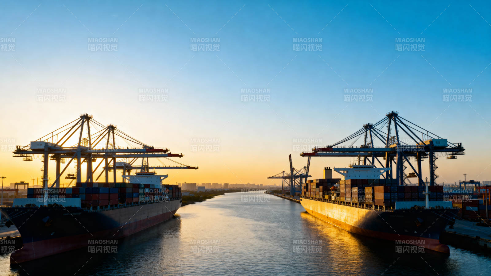 港口黄昏装卸繁忙图片