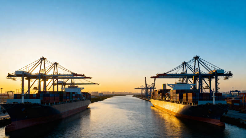 港口黄昏装卸繁忙图片