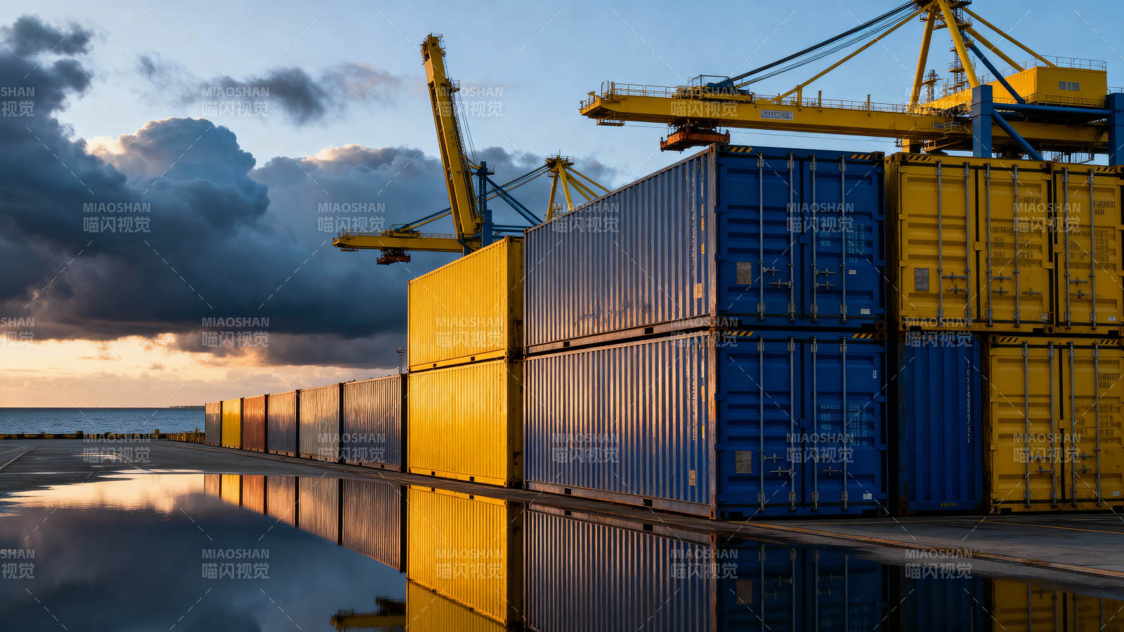港口集装箱日落图片