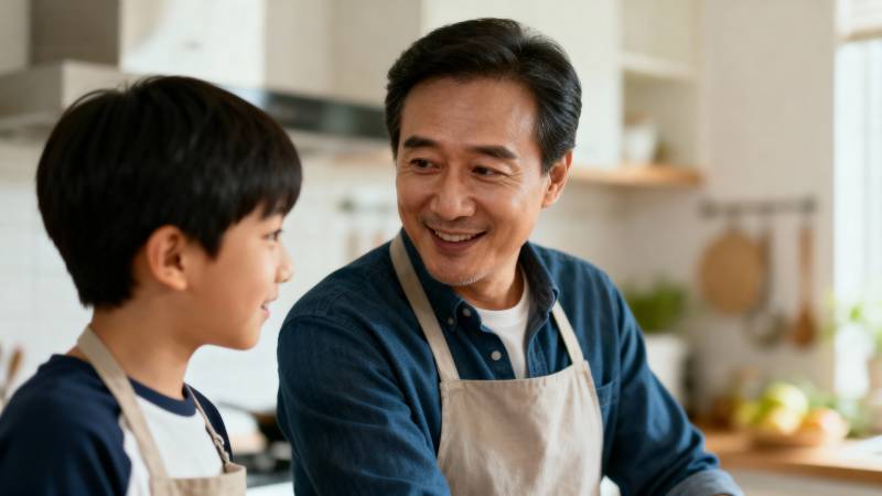 父子厨房共度时光图片