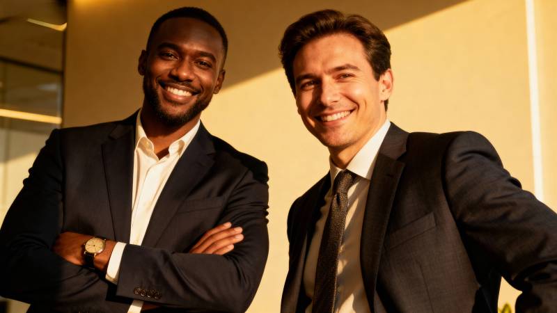 两位男士微笑合影图片