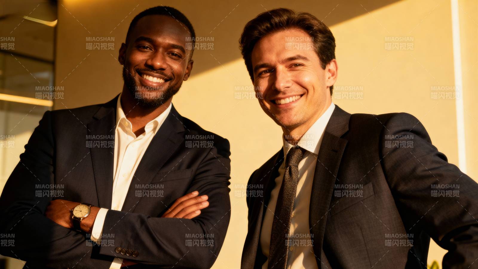 两位男士微笑合影图片