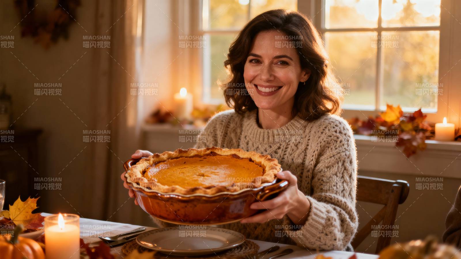 秋日暖阳下的南瓜派图片
