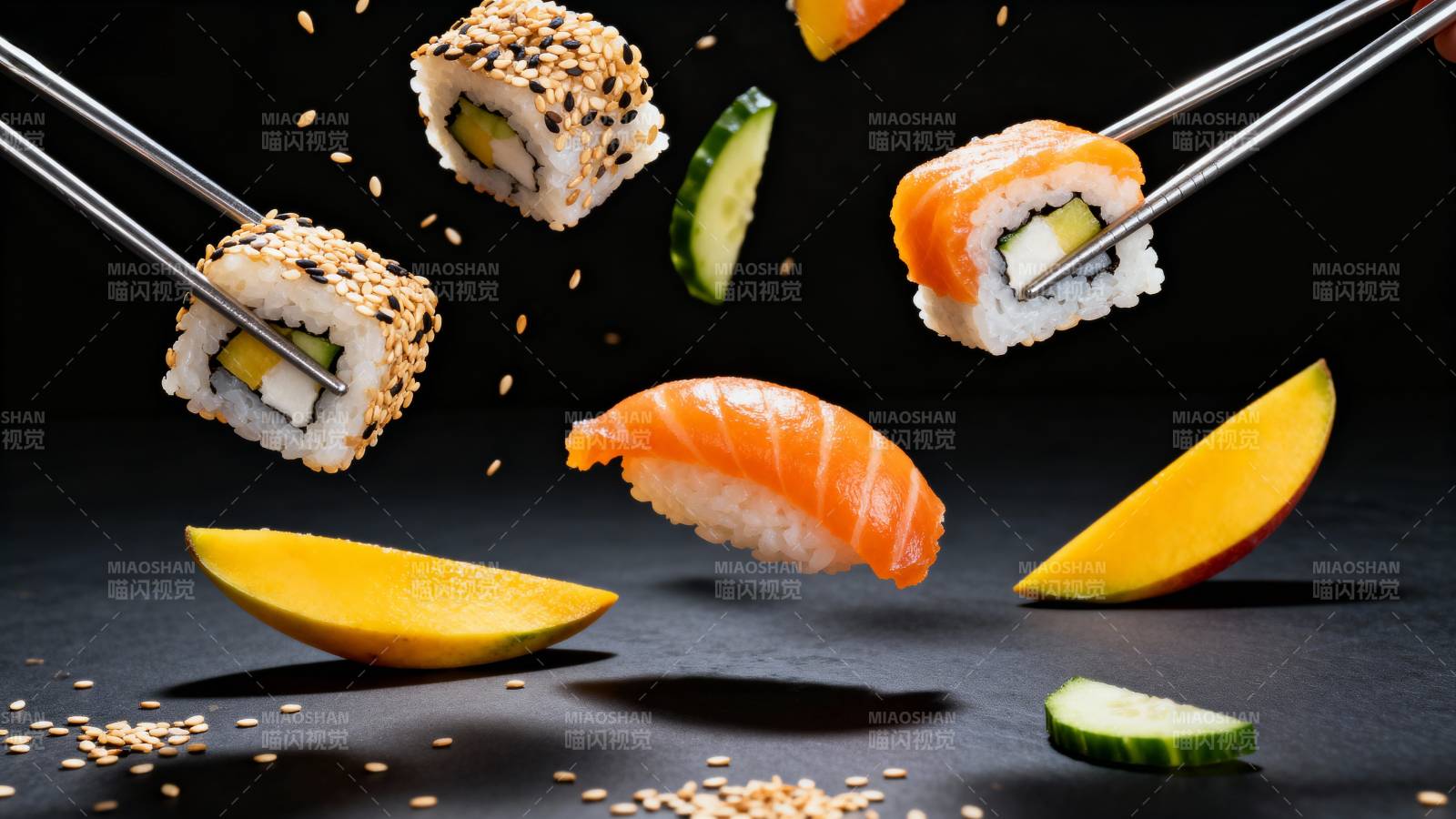 美味寿司飞舞图片
