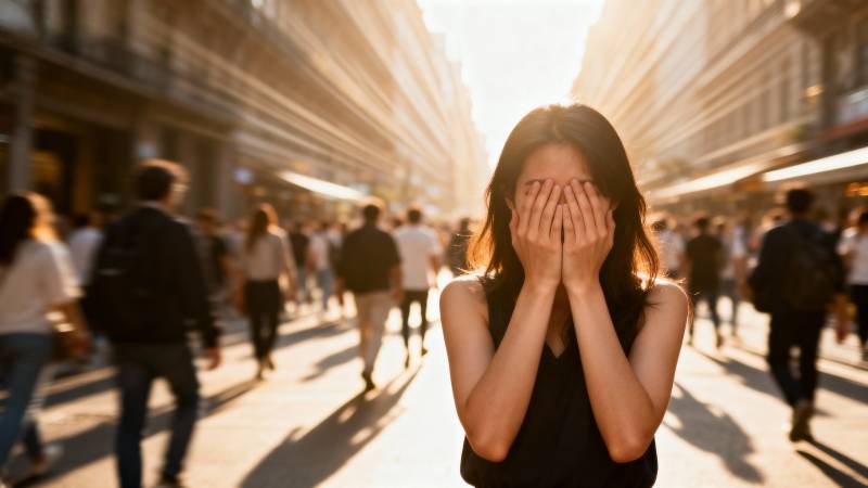 街头遮面女子图片