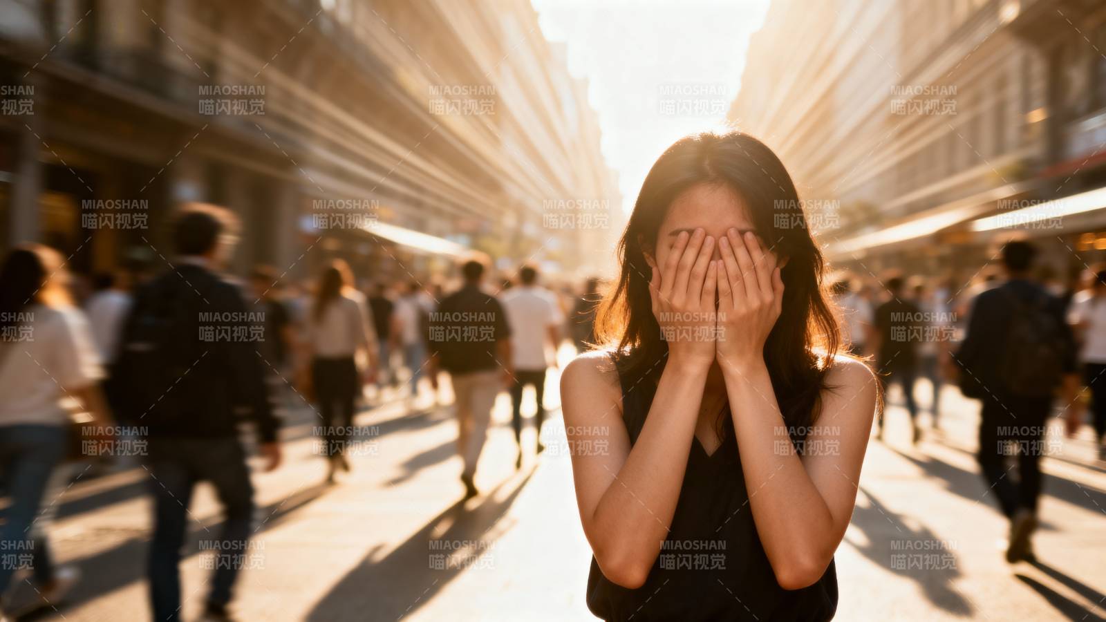 街头遮面女子图片