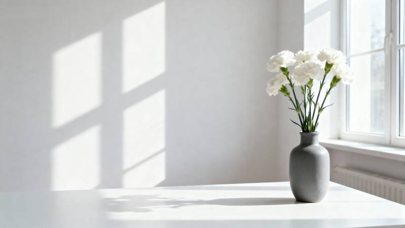 窗边花影静谧图片