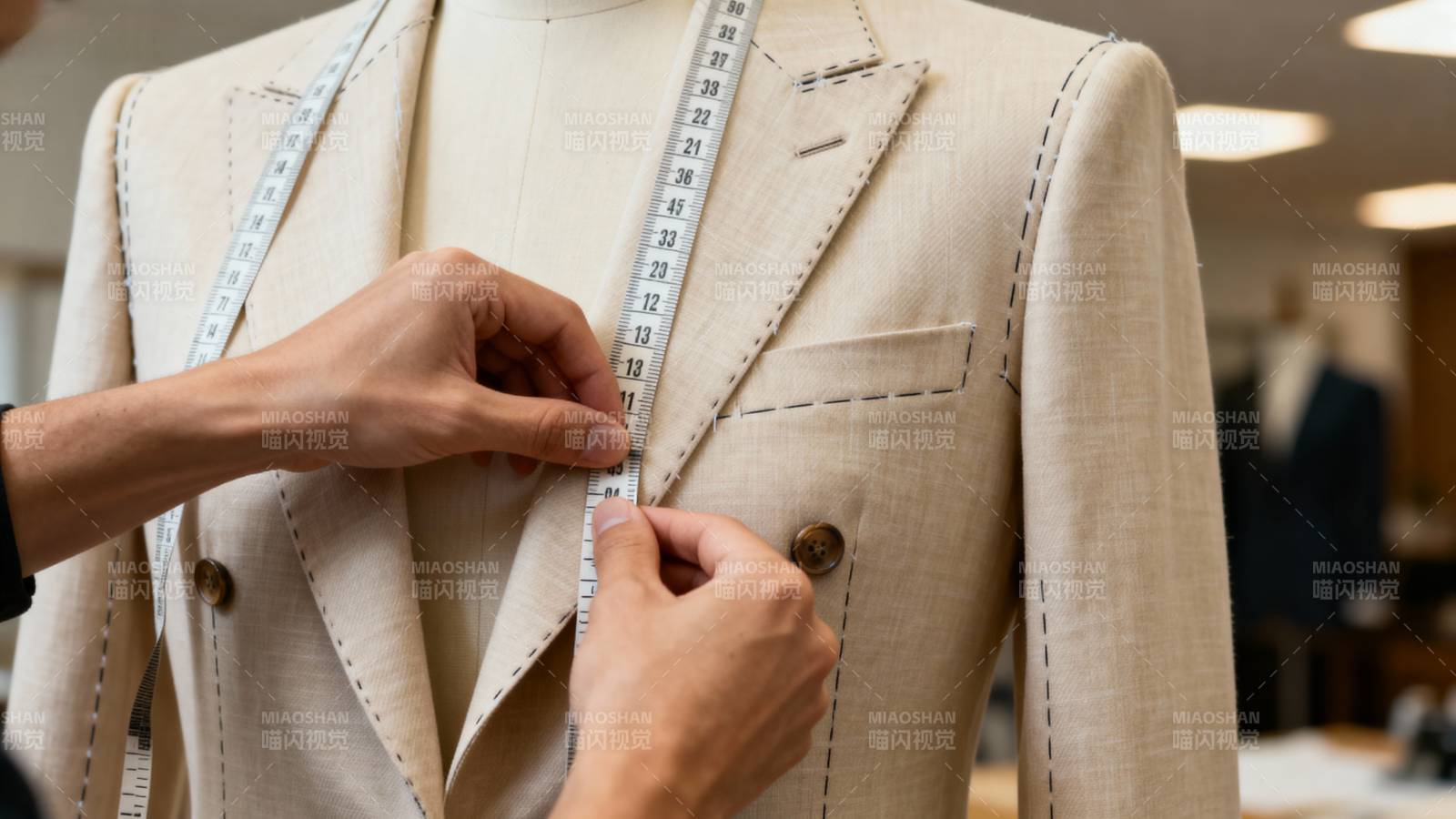 定制西服测量中图片