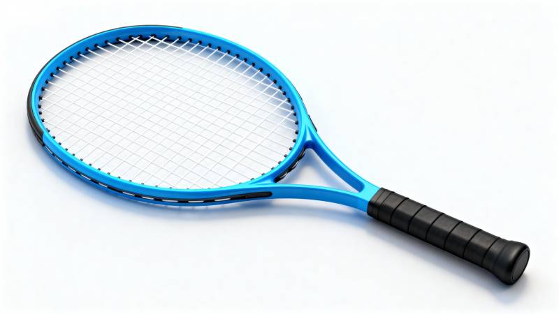蓝色网球拍特写图片