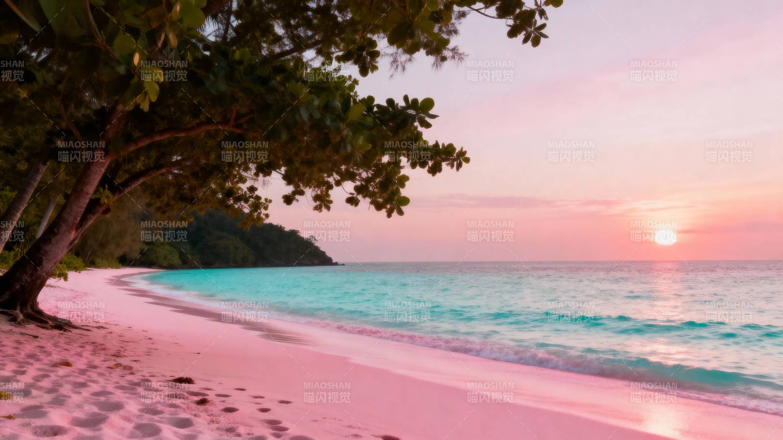 粉沙海滩日落美景图片