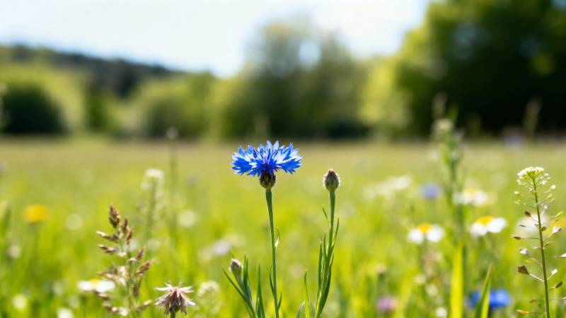 蓝花野地春景图片