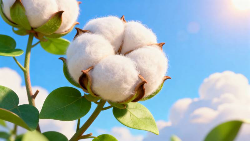 棉花盛开蓝天白云图片