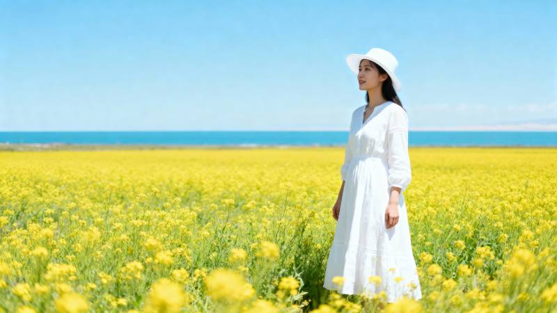 花海中的白衣女子图片