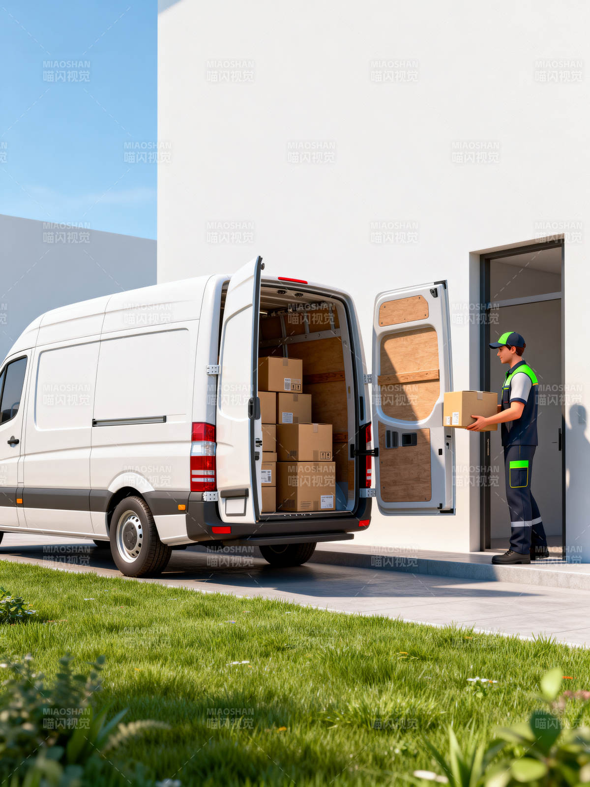 快递员送货上门图片