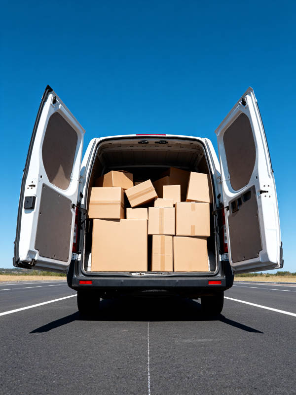 货车满载纸箱行驶图片