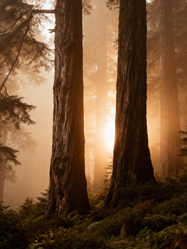 晨雾中的巨树图片
