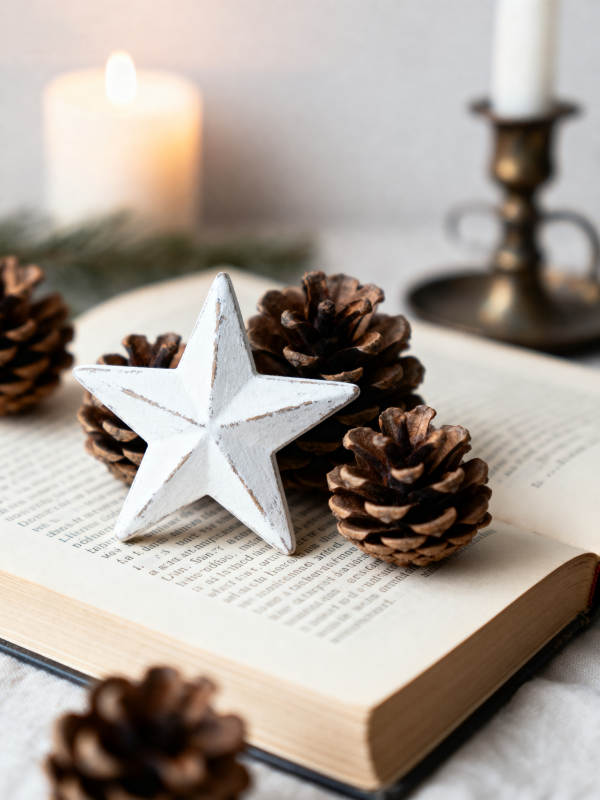 冬日书页上的松果与星图片