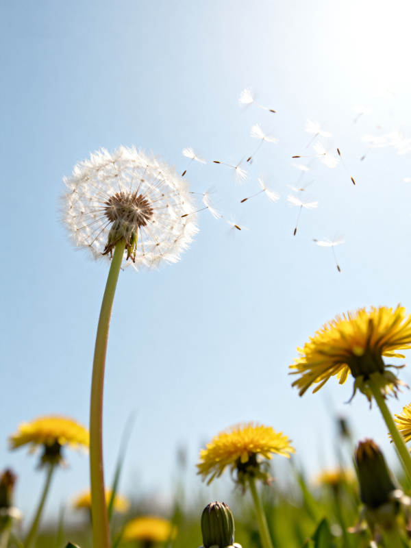 蒲公英随风飘散图片