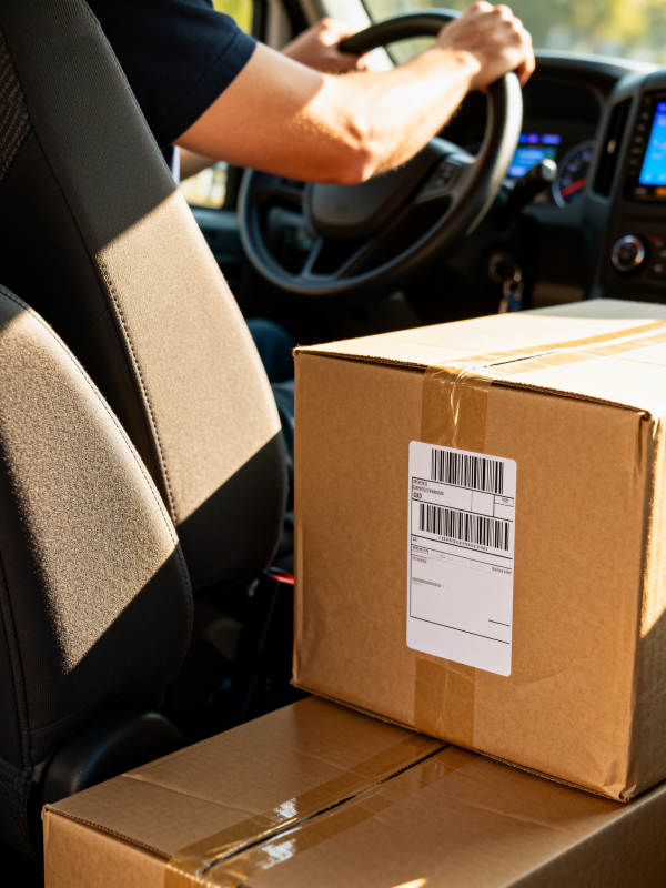 快递员车内送货图片