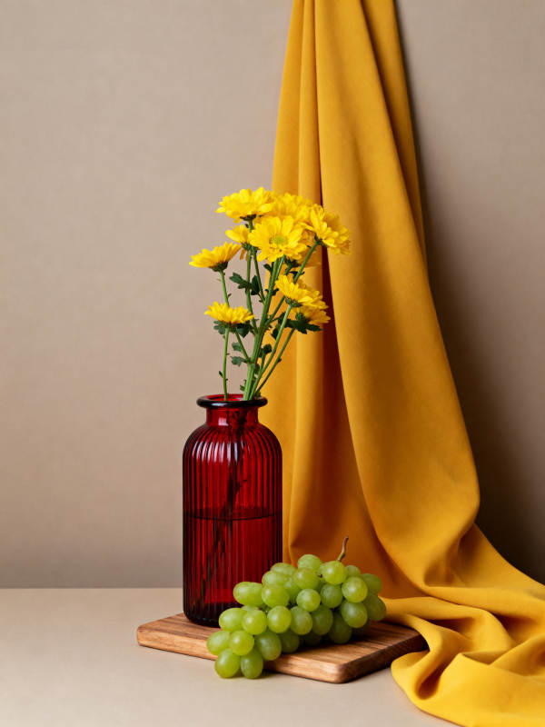 黄花红瓶绿葡萄图片