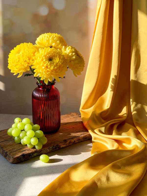 黄花绿果静物图图片