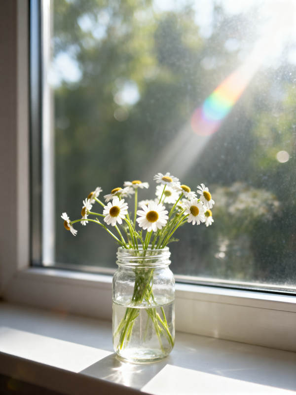 窗边雏菊静谧时光图片